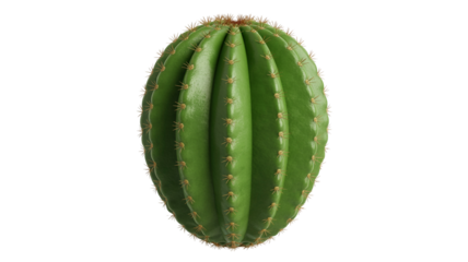Green barrel cactus plant with sharp spines, perfect for desert themes and botanical designs, isolated for easy use