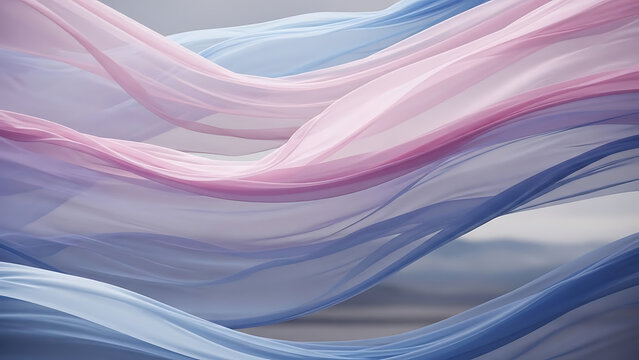 Abstract flowing fabric in shades of blue and pink creating soft waves and gentle movement in the frame