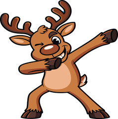 Fototapeta premium Happy Cartoon Reindeer Performing Dab Pose on White Background Illustration