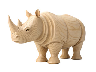 Fototapeta premium A carved wooden Rhino figurine, 3D render, isolated on transparent background