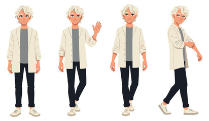 Obraz premium Young caucasian male character in casual outfit with different poses and gestures