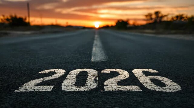 New year 2026 concept road ahead sunset