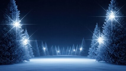 Enchanting winter wonderland snow covered trees illuminated by soft light in a serene night landscape
