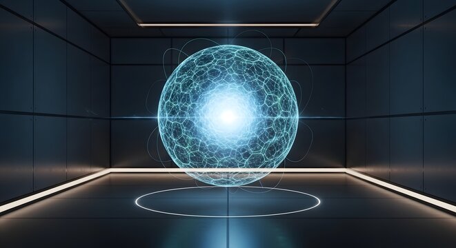 Futuristic energy sphere technology concept digital power core innovation abstract glowing light design