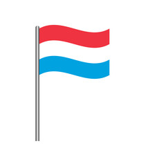 Vector illustration of Luxembourg flag waving on flagpole, isolated on white background. Perfect for design, educational, and patriotic projects