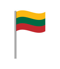 Vector illustration of Lithuania flag waving on flagpole, isolated on white background. Perfect for design, educational, and patriotic projects
