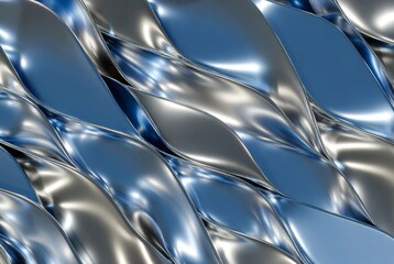 Geometric Metallic Swirls: An elegant interplay of sleek metallic ribbons, their surfaces reflecting light. An abstract composition showcases texture, form, and dynamic movement.