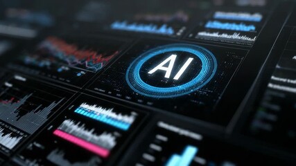 Artificial intelligence processing data on futuristic digital interface - Powered by Adobe