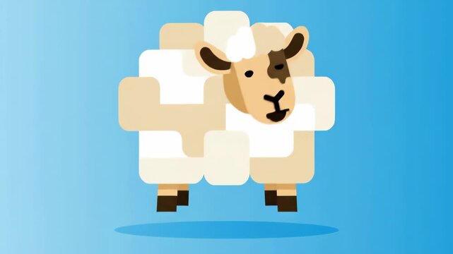 Cute Geometric Blocky Sheep Character Animation Loop.