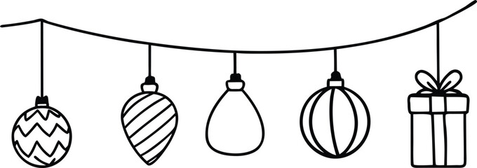 Simple line art silhouette of Christmas garland decoration with festive minimal style.