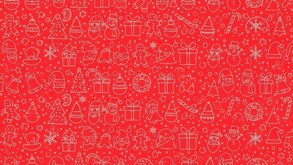 Festive red christmas pattern with delicate gold gift box and snowflake illustrations for holiday cheer
