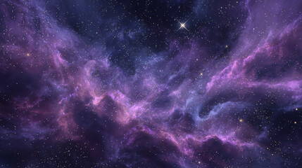 A captivating cosmic nebula, an expanse of swirling gas and dust illuminated by distant stars. This celestial spectacle showcases vibrant hues of purple and blue.