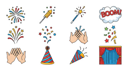 Obraz premium Collection of festive party and celebration icons isolated on transparent background