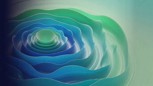 Abstract swirling layers of blue and green abstract art