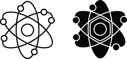 Two atomic models one line art one solid vactor black icon science physics