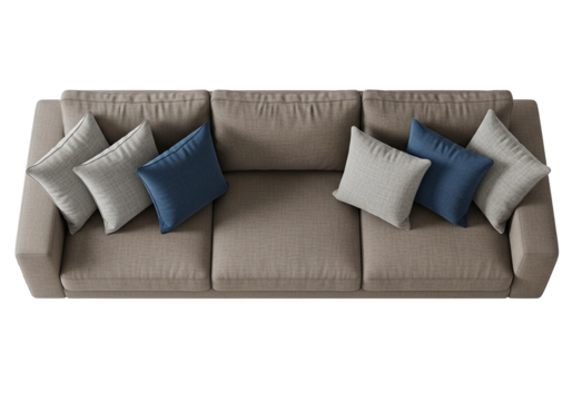 Comfortable living room couch with stylish pillows adds a touch of elegance to any modern home decor