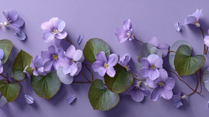 A serene view of vibrant violet flowers with green leaves