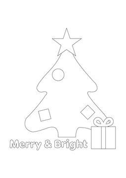Minimal Christmas Tree Line Art with Gift Box
