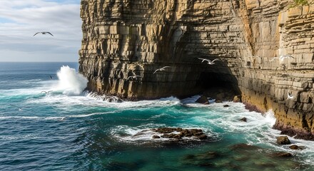 Ocean cliffside waves birds seascape nature travel destination scenic landscape coastal beauty adventure view