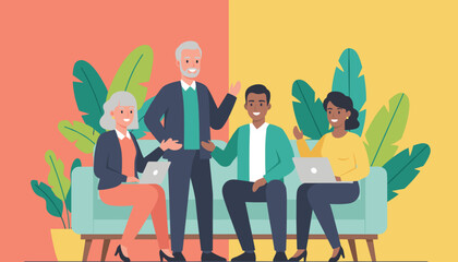 Diverse team collaboration in a modern office lounge Mentorship and teamwork concept