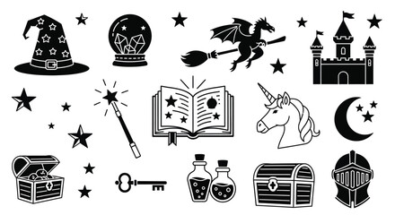 Fototapeta premium Fantasy vector icons set magical elements and fairy tale items