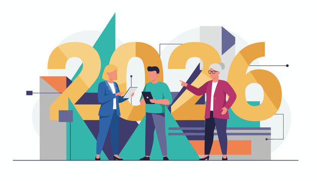 Business team planning 2026 strategy with tablets Future goals and professional success concept