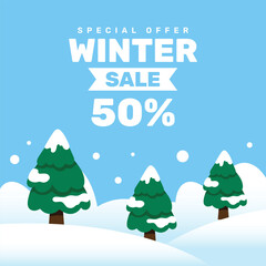 Winter Sale Special Offer Promotion Banner Design with Discount Label