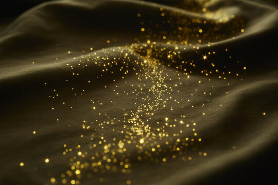 Glowing night sky galaxy and stars reflect on dark water drops on glass for a magical winter design