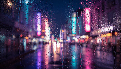 Colorful abstract urban night cityscape skyline with reflected building lights