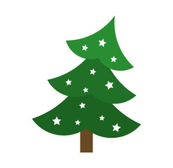 Cute Christmas tree icon with stars. PNG illustration on transparent background