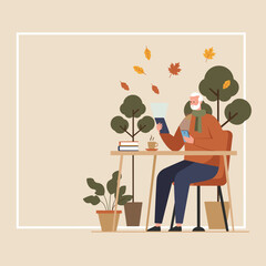 Happy senior man using modern tech tablet smartphone in an autumn outdoor setting