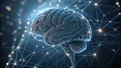 A digital representation of a human brain interconnected with glowing lines, symbolizing neural connections and cognitive processes.