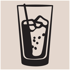 Refreshing Cold Drink in Glass with Straw Silhouette, Drink