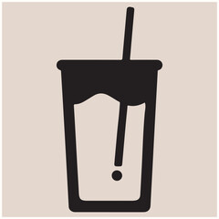 Cold Drink in Glass with Straw Silhouette, Drink