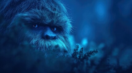 Obraz premium Blue Yeti Peeking Through Forest Ferns