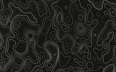 Topographic map. Abstract vector illustration. Contour vector map. White line isolated in black background. Vector design.