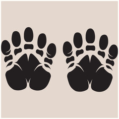 Detailed Bear Paw Prints Animal Tracks Silhouette Vector Set, Bear