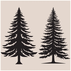Conifer Pine Trees Forest Silhouette Vector Set, Pine