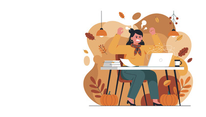 Angry woman frustrated with work stress and deadlines at her autumnthemed home office