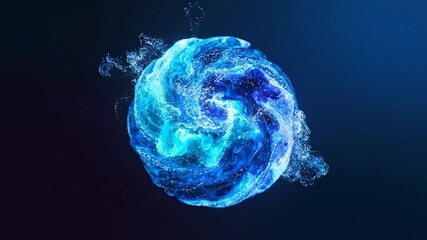Dynamic swirling sphere of vibrant blue energy pulses with ethereal light perfect for high tech branding or futuristic concept visuals