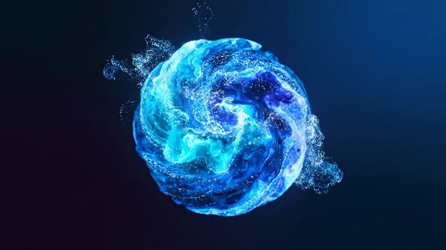 Dynamic swirling sphere of vibrant blue energy pulses with ethereal light perfect for high tech branding or futuristic concept visuals