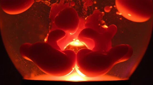 Close Up of Red Wax Blobs Floating in Lava Lamp