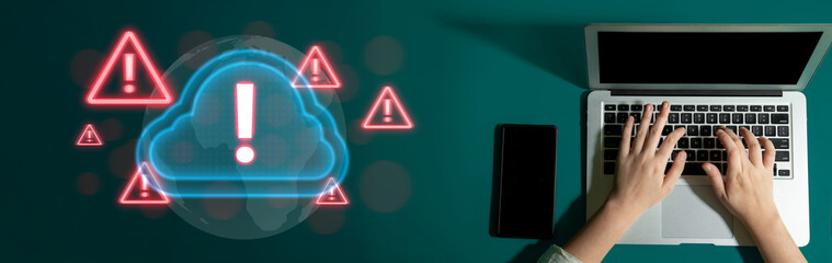 Red alert triangles over a blue cloud icon, symbolizing cloud security threats, system warnings, and data protection risks in digital environments Parse