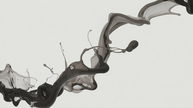 Abstract black and white fluid dynamics swirl on white background