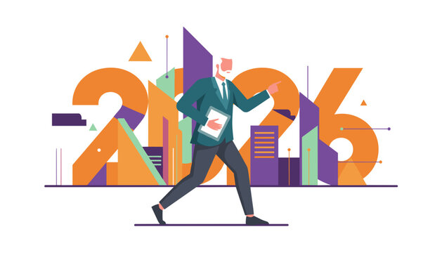 Confident executive strides toward future 2026 goals Business vector illustration - Powered by Adobe