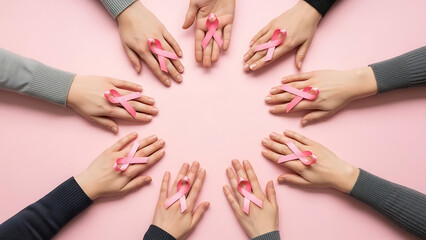 United hands showing breast cancer awareness and support
