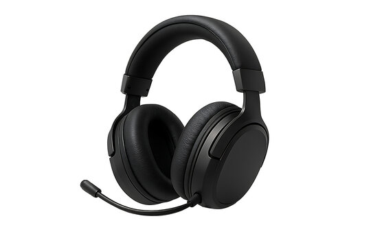 Black over ear gaming headset with attached boom microphone isolated on dark background, immersive audio equipment