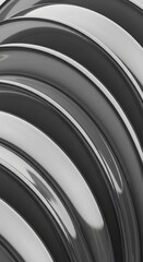 Abstract closeup of reflective curved parallel gray metal ridges with bright highlights