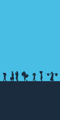 Naklejka premium World refugee day. Refugee silhouette background template. A person forced to emigrate vector.