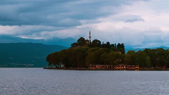 Ioannina, Greece. Evening view of heavy clouds in Ioannina, Greece. Time-lapse in late spring